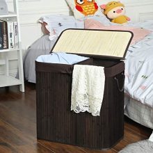 SONGMICS Large Laundry Hamper with Lid – 40 Gallon 2-Section Bamboo Laundry Basket