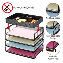 CAXXA 4 Tier Stackable Mesh Letter Tray Desktop Organizer with Adjustable Drawer