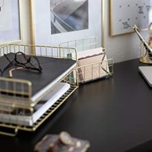 Blu Monaco Gold Desk Organizer Stackable Paper Tray Set of 2