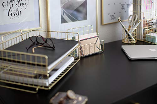 Blu Monaco Gold Desk Organizer Stackable Paper Tray Set of 2