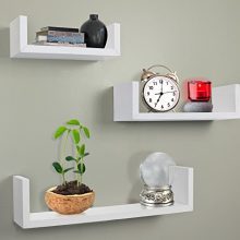 Greenco Set of 3 Floating U Shelves, White Finish