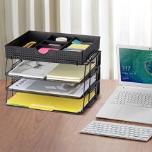 CAXXA 3 Pack Stackable Mesh Tray Desktop Organizer with Adjustable Drawer
