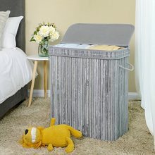 SONGMICS Divided Bamboo Laundry Basket Double Hamper with Lid Handles