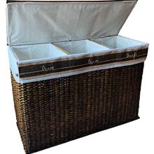 GUTZ Handcrafted Wicker Oversized 3 Section Divided Laundry Hamper Sorter and Organizer Handwoven Rattan Basket with Lid, Cloth Liner and Coconut Buttons, Jute Rope, and Raffia Weave Accent