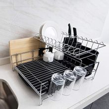 Addmirre Upgraded Stainless Steel 2 Tier Black Soild Plastic Drainers Dish