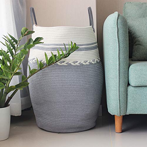 Oiahomy Laundry Hamper Woven Cotton Rope Large Clothes Hamper