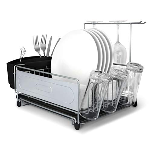 Dish Drying Rack, MNOPQ Multifunctional Rust Proof Kitchen Sink Counter Non-Slip Small Dish Rack Includes Wire Dish Drying Rack, Utensil Holder, Drainboard and Stemware Holder
