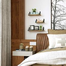 Love-KANKEI Floating Shelves Wall Mounted Set of 3, Rustic Wood Wall Storage Shelves for Bedroom, Living Room, Bathroom, Kitchen, Office and More Carbonized Black