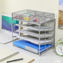 EasyPAG Mesh Office Desk Organizer 4-Tier File Holder with 3 Compartments