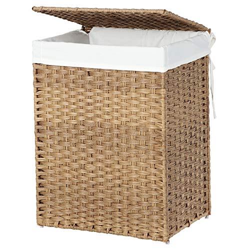 SONGMICS Handwoven Laundry Hamper, Synthetic Rattan Laundry Basket