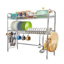 HEOMU Over The Sink Dish Drying Rack,2-Tier Dish Drainers for Kitchen Counter Made of Length Adjustable Stainless Steel