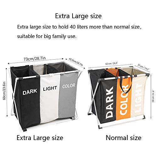 150L Laundry Cloth Hamper Sorter Basket Bin Foldable 3 Sections