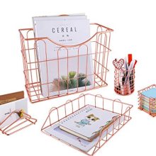 Superbpag Rose Gold Office Supplies 5 in 1 Desk Organizer Set