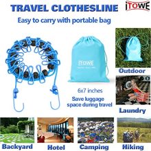 ITOWE Travel Elastic Clothesline Camping Clothes Lines Adjustable Clothes Rope