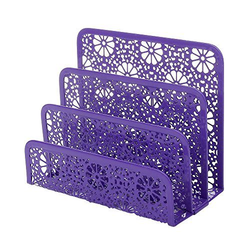 Crystallove Set of 3 Purple Metal Mesh Desktop Supplies Organizer