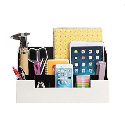 Desk Supplies Office Organizer Caddy (White, 13.4 x 5.1 x 7.1 inches)