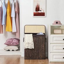 SONGMICS Bamboo Laundry Hamper with Lid, Two-Section Laundry Basket Sorter