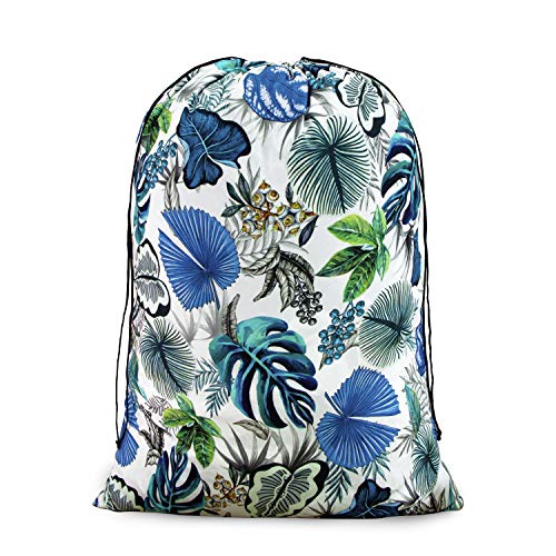 iLiveX Laundry Bag, Extra Large Travel Laundry Bags, Ripstop Dirty Clothes Organizer with Drawstring, Machine Washable, Great for Travel, Dorm, laundromat（Tropical）