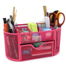 Mesh Desk Organizer Office Supply Caddy Drawer with Pen Holder Collection Pink