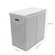 Double Laundry Hamper with Lid & Removable Liners - Foldable and Collapsible