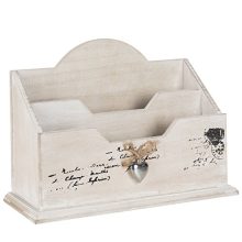 MyGift Whitewashed Wood Mail Sorter, Rustic 2 Compartment Letter Organizer