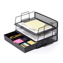 CAXXA 3 Pack Stackable Mesh Tray Desktop Organizer with Adjustable Drawer