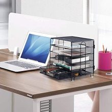 KEEGH 5 Trays Desk Document File Tray Organizer with Supplies Sliding Drawer