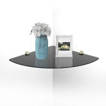 WALI Corner Floating Wall Mounted Shelf with Black Strengthened Tempered