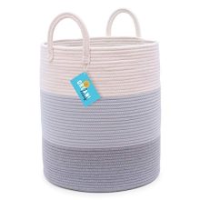 OrganiHaus Cotton Rope Basket in Grey | 15"x18" Grey Storage Basket with Long Handles | Decorative Blanket Basket for Living Room, Laundry and Nusery Decor