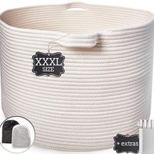 XXXL Blanket Basket Large Basket - Cotton Rope Basket Woven Basket for Blankets Living Room Large Storage Baskets Large Baskets for Blankets Toy Storage Basket White Blanket Basket Living Room