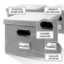 Beautiful File Box Organizer Set of 2 - Collapsible Linen File Cabinet