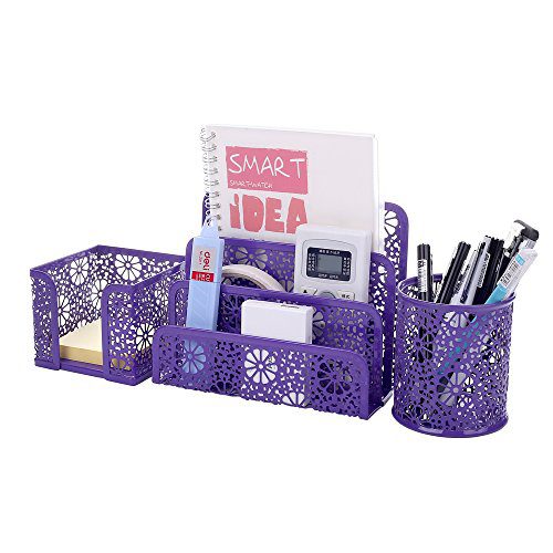 Crystallove Set of 3 Purple Metal Mesh Desktop Supplies Organizer
