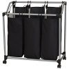 Household Essentials 9117 Triple Laundry Sorter on Wheels - Black and Grey