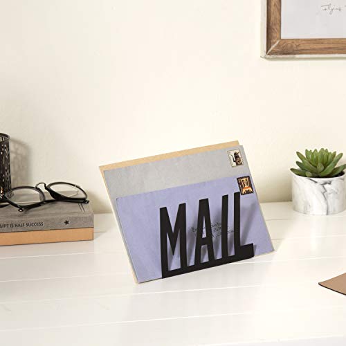 MyGift Black Metal Desktop Cutout Mail Letter Holder