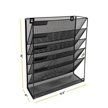 Wall File Organizer 5 Tier 6 compartments Black Metal Mesh Freestanding