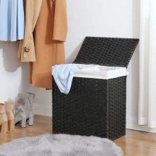 SONGMICS 110L Handwoven Laundry Basket, Synthetic Rattan Divided Clothes