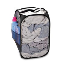 Smart Design Pop-Up Laundry Hamper w/Easy Carry Handles & Side Pocket - Durable Fabric Collapsible Design - for Clothes & Laundry - Home Organization (Holds 2 Loads) (13 x 21 Inch) [Black]