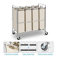 Simple Trending Heavy Duty 4-Bag Laundry Hamper Sorter Cart