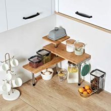 HYNAWIN 3 Tier Corner Shelf Bamboo & Metal Storage Spice Rack-Desk Bookshelf