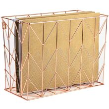 U Brands Hanging File Desk Organizer, Wire Metal, Copper/Rose Gold