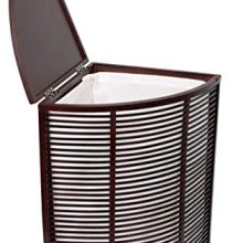 BIRDROCK HOME Compact Corner Laundry Hamper with Lid and Removable Liner - Brown Bamboo - Easily Transport Laundry - Baby Dirty Clothes Bin Sorter Basket - Cut Out Handles