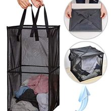 JSXD Mesh Laundry Hamper, Pop-up Laundry Hamper with Durable Handles,Portable Square Mesh Laundry Baskets for Kids Rooms and College Dorms,Collapsible for Storage (Black)