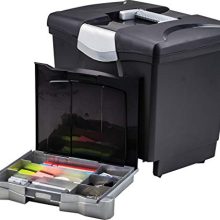 Storex Portable File Storage Box with Drawer Tray, Latch Lid, Letter Size
