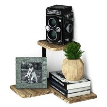 SRIWATANA Rustic Corner Shelf, 2-Tier Wood Wall Shelf, Wall Mounted Storage