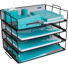 Stackable Paper Tray Desk Organizer - 4 Tier Metal Mesh Letter Organizers
