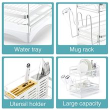 Glotoch Stainless Steel Dish Drying Rack-2 Tier Dish Rack with Utensil Holder