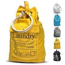 Teeo Laundry Bag Backpack Large Spacious 25"X20" Drawstring 100% Sturdy Cotton Canvas with Strap for College Students Dorm Room Clothes Hamper Storage Washer Organizer (Yellow)