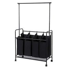 Tuscom Laundry Sorter Storage Cart with Hanging Bar, Removable 4 Bag Portable