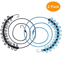 Beaverve 2Pack Travel Clothesline, Portable Clothesline with 12 Clothespins