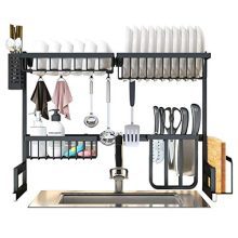Over the Sink Dish Drying Rack, SKOLOO Large Above Sink Dish Rack with Utensil Racks, Over the Counter Dish Drying Rack, Stainless Steel Paint Dish Rack Over Sink